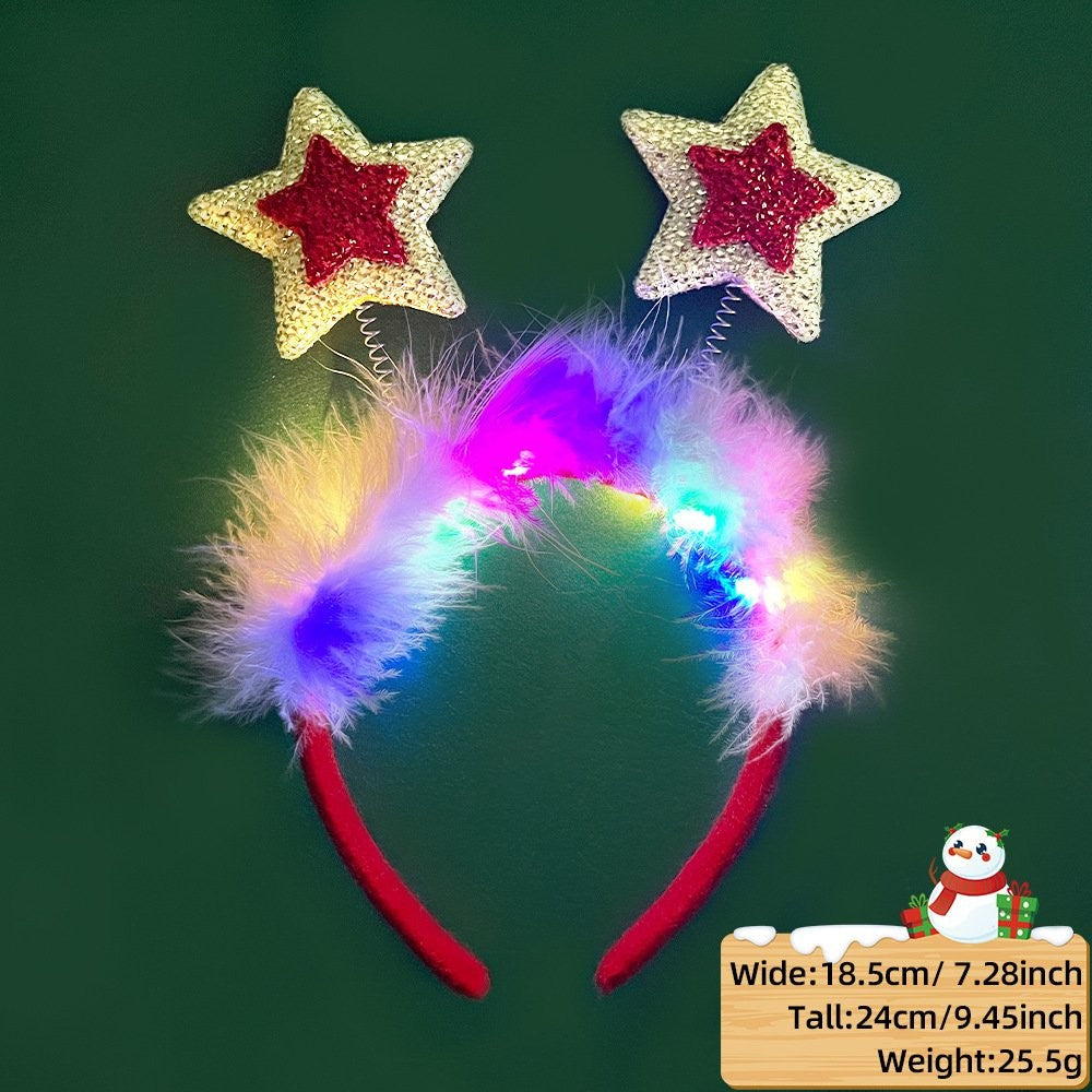 Red Gold Five-Pointed Star Style (with LED + Fluffy) Headband