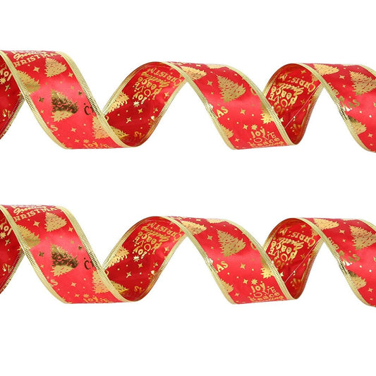 Red Gold Foil Christmas Tree Ribbon 2m