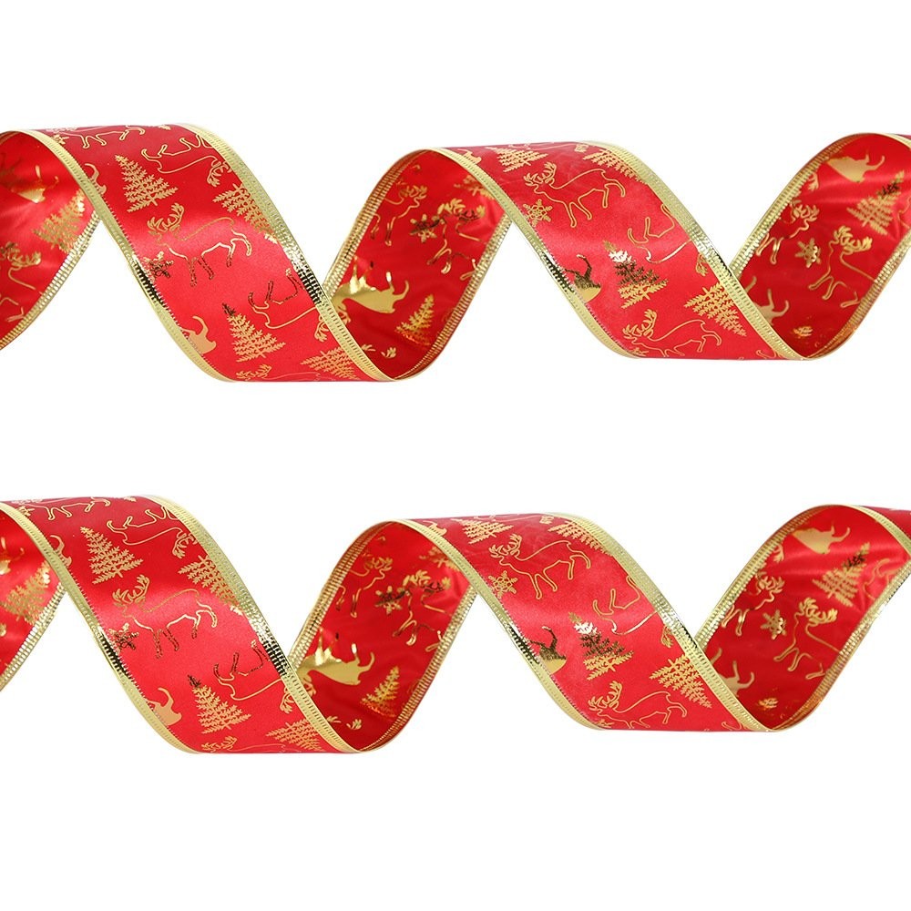 Red Gold Foil Christmas Tree Ribbon 2m 2