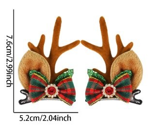 Red Green Plaid Bow Brown Antler Clip Pair Hair Clip