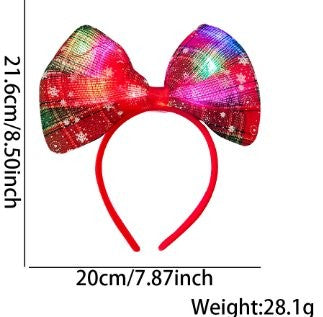 Red Green Stripe Bow Style (Colorful LED)) Headband 3