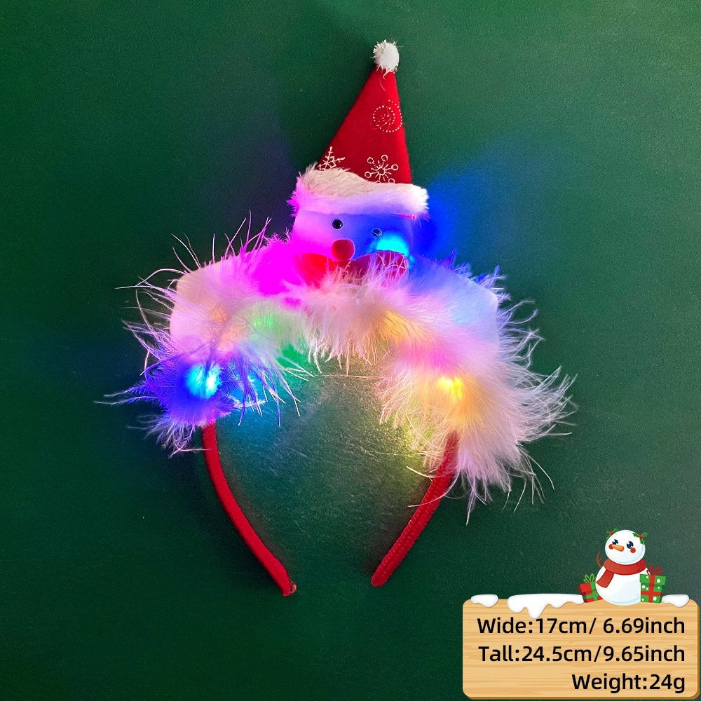 Red Hat Snowman Style (with LED + Fluffy) Headband