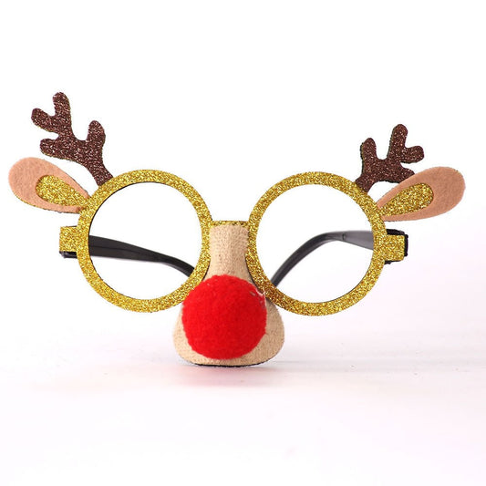 Red Nose Gold Frame Antler Glasses