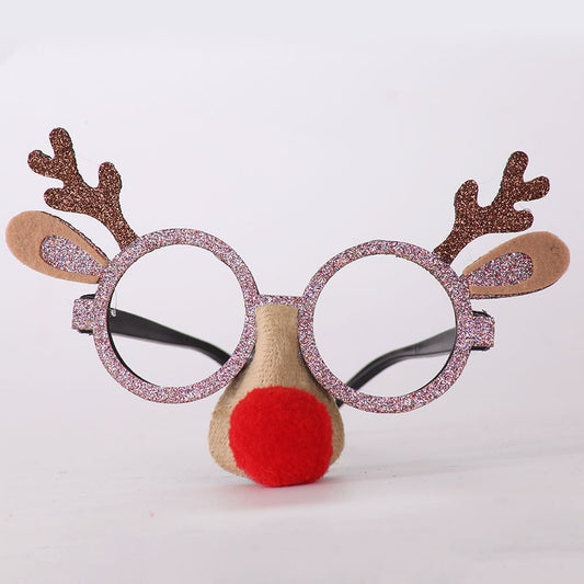 Red Nose Pink Frame Antler Glasses