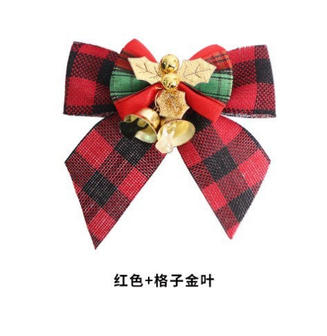 Red Plaid + Plaid Gold Leaf Bow