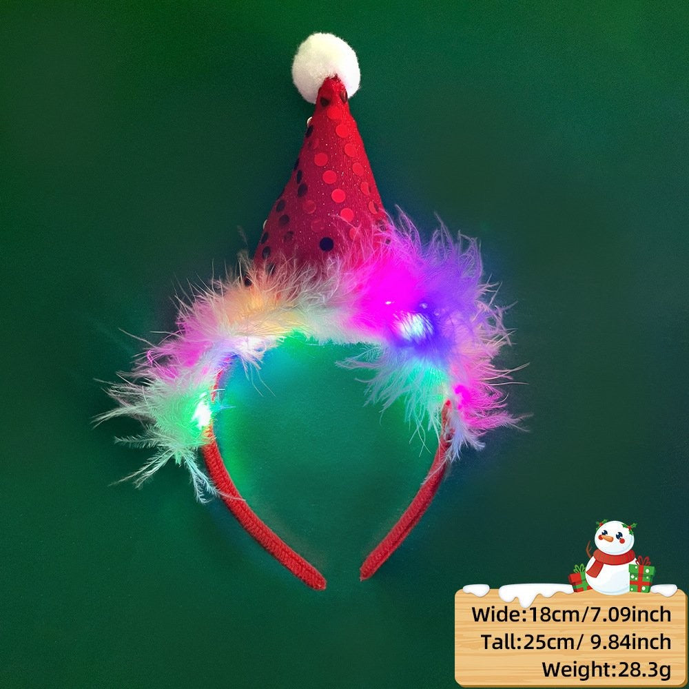 Red Santa Hat Style (with LED + Fluffy) Headband