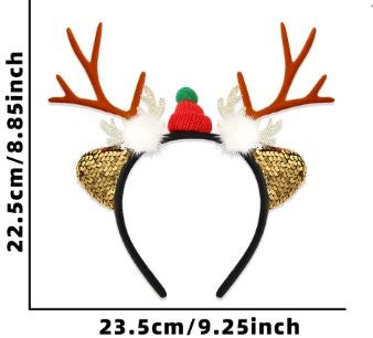 Sequin Reindeer Ear Mini Hat Brown Antler Headband 22.5*23.5cm