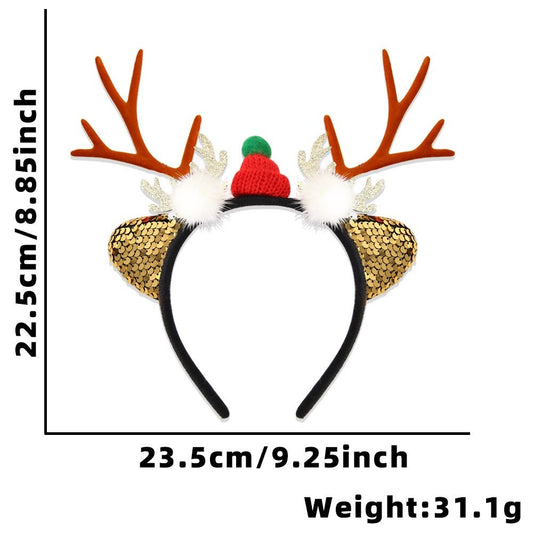 Sequin Reindeer Ear Mini Hat Brown Antler Headband 23.8*23cm