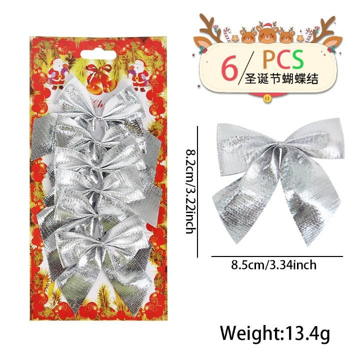 Silver Bright Fabric Small Bow 6 Pc / Board