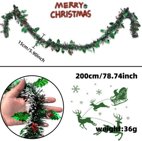 Silver Leaf Red Berry Snow-Dusted White Tinsel 3