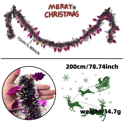 Silver Leaf Red Berry Snow-Dusted White Tinsel 4