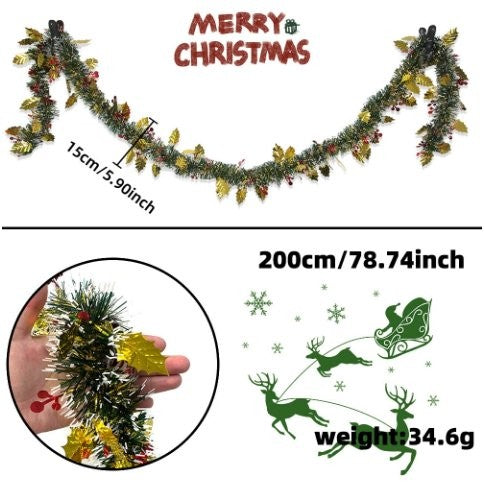 Silver Leaf Red Berry Snow-Dusted White Tinsel 5
