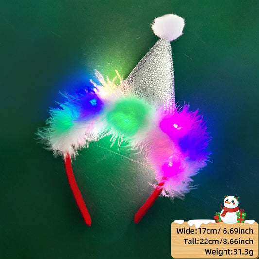 Silver Santa Hat Style (with LED + Fluffy) Headband