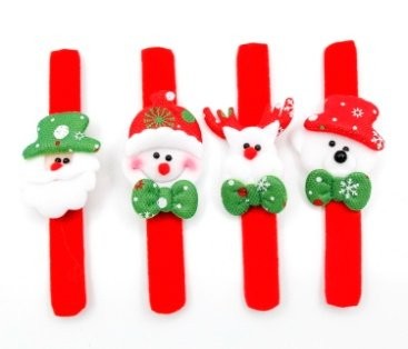 Single Layer Plush Red Snap Bracelet (Green Bow) Hair Clip