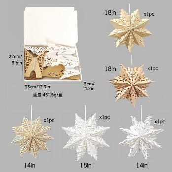 Warm White Yellow 5pcs Hollow Cut Paper Snowflake