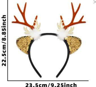 White Bauble Sequin Reindeer Ear Brown Antler Headband 22.5*23.5cm