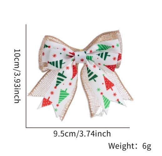 White Fabric Christmas Tree Printed Bow