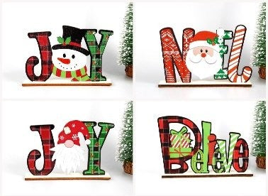 Wooden Christmas Printed Letter Horizontal Shape Tabletop Figurine Ornament