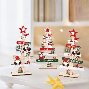 Wooden Small Christmas Tree Figurine Ornament