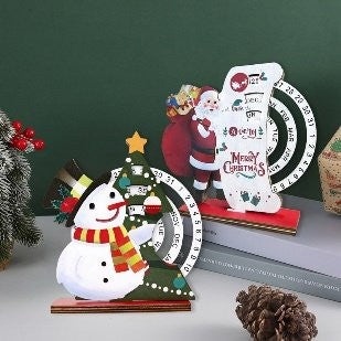Wooden with Calendar Santa Claus / Snowman Figurine Ornament