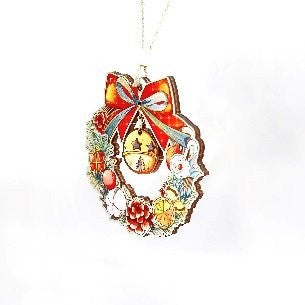 Wooden Wreath Small Ornament Gingerbread Doll 1.7