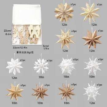 Yellow White 12pcs Hollow Cut Snowflake
